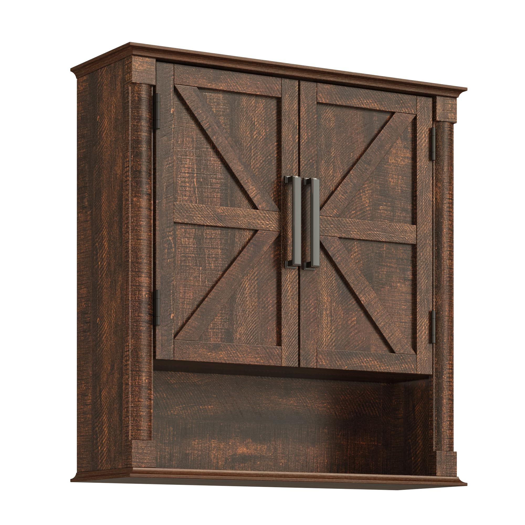 Farmhouse Wall Medicine Cabinets with 2 Barn Doors, Wood Bathroom Storage Cabinet with Roman Column Decor,Farmhouse Double Storage Cabinets with Adjustable Shelf & Door Cabinets, Rustic White