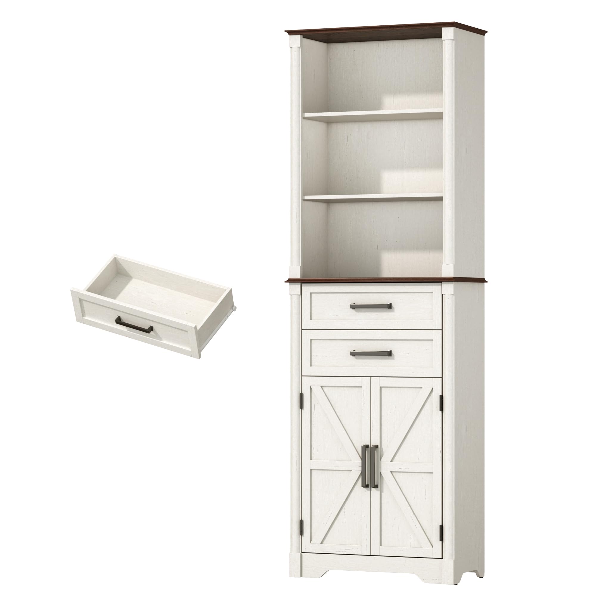 Farmhouse Wall Medicine Cabinets with 2 Barn Doors, Wood Bathroom Storage Cabinet with Roman Column Decor,Farmhouse Double Storage Cabinets with Adjustable Shelf & Door Cabinets, Rustic White