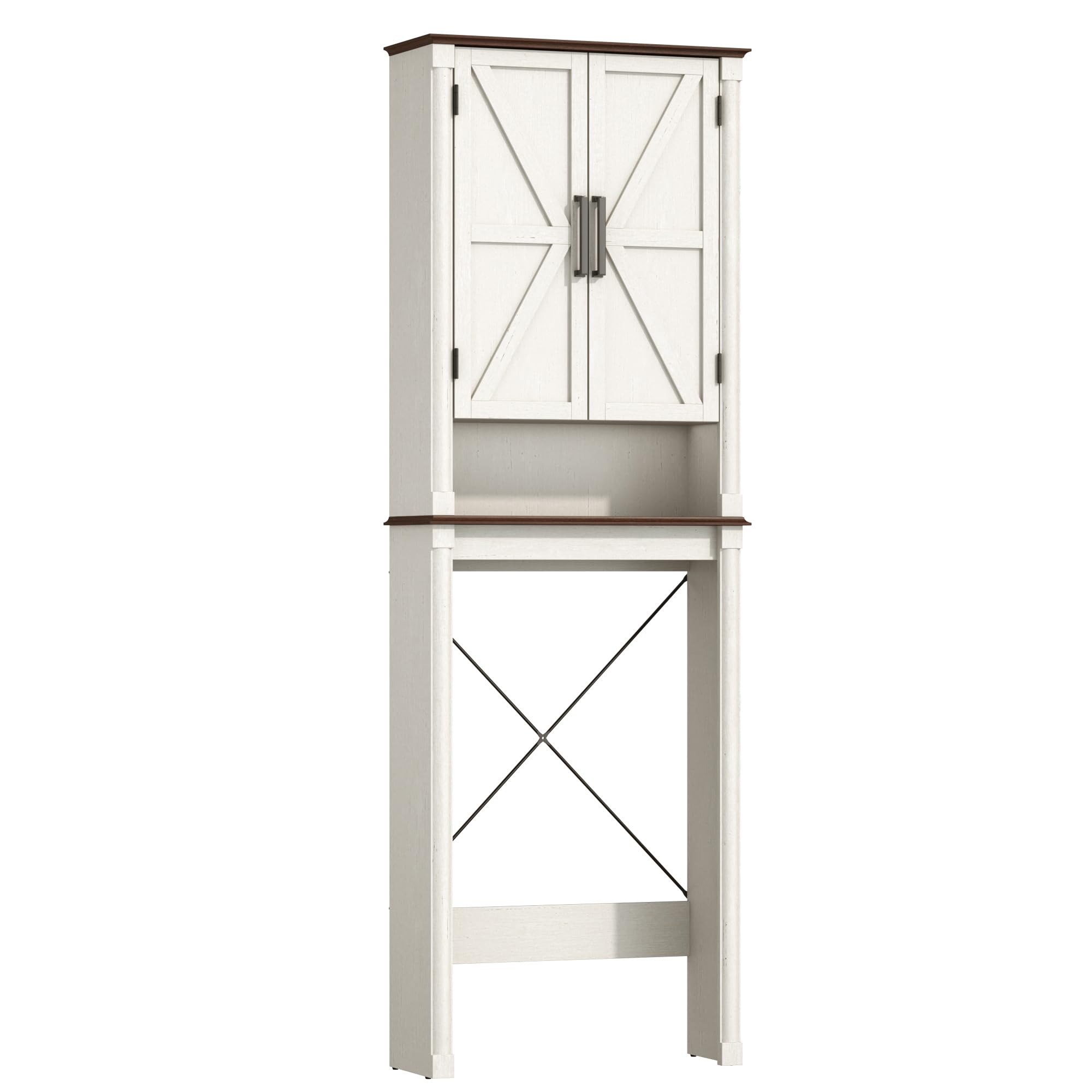 Farmhouse Wall Medicine Cabinets with 2 Barn Doors, Wood Bathroom Storage Cabinet with Roman Column Decor,Farmhouse Double Storage Cabinets with Adjustable Shelf & Door Cabinets, Rustic White