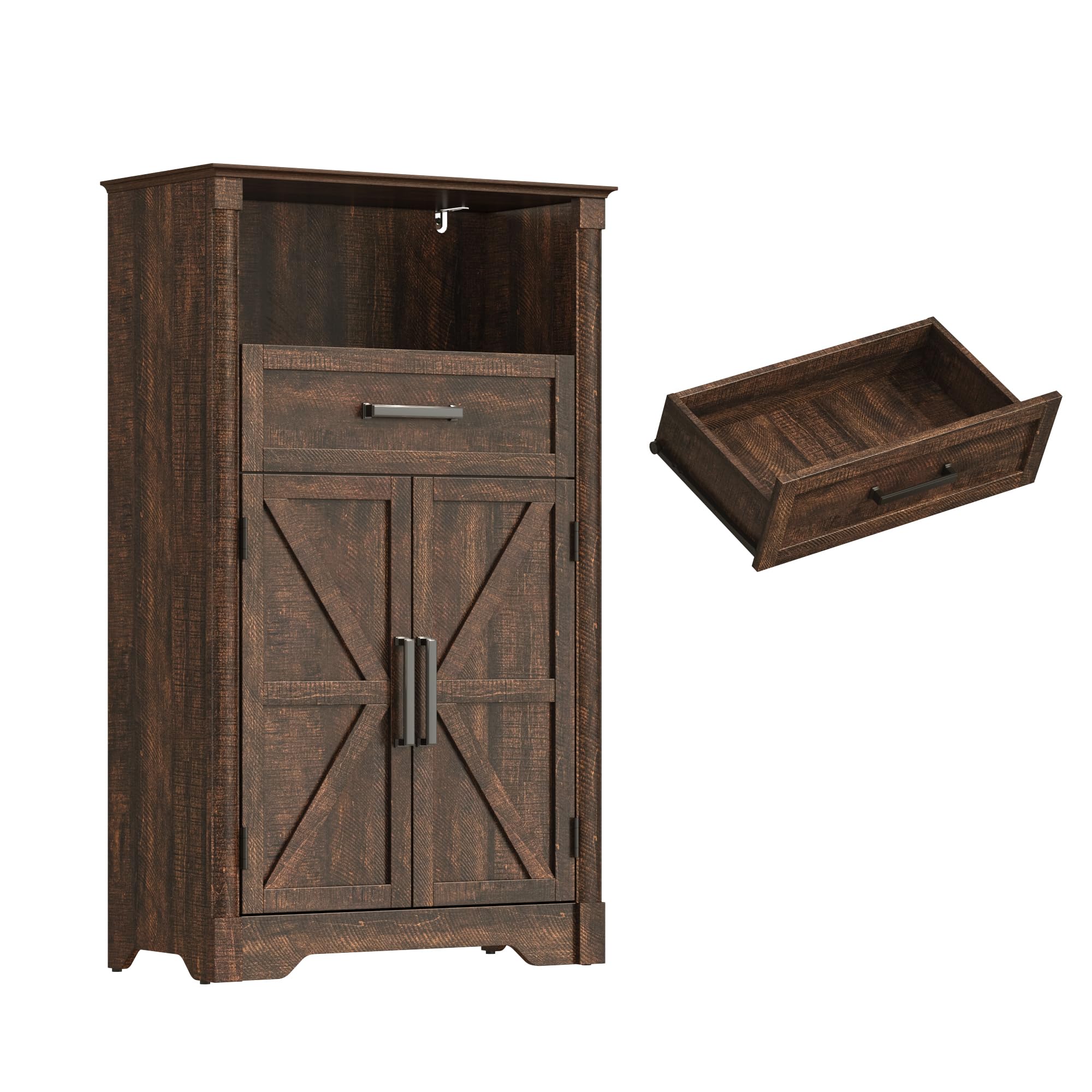 Farmhouse Wall Medicine Cabinets with 2 Barn Doors, Wood Bathroom Storage Cabinet with Roman Column Decor,Farmhouse Double Storage Cabinets with Adjustable Shelf & Door Cabinets, Rustic White