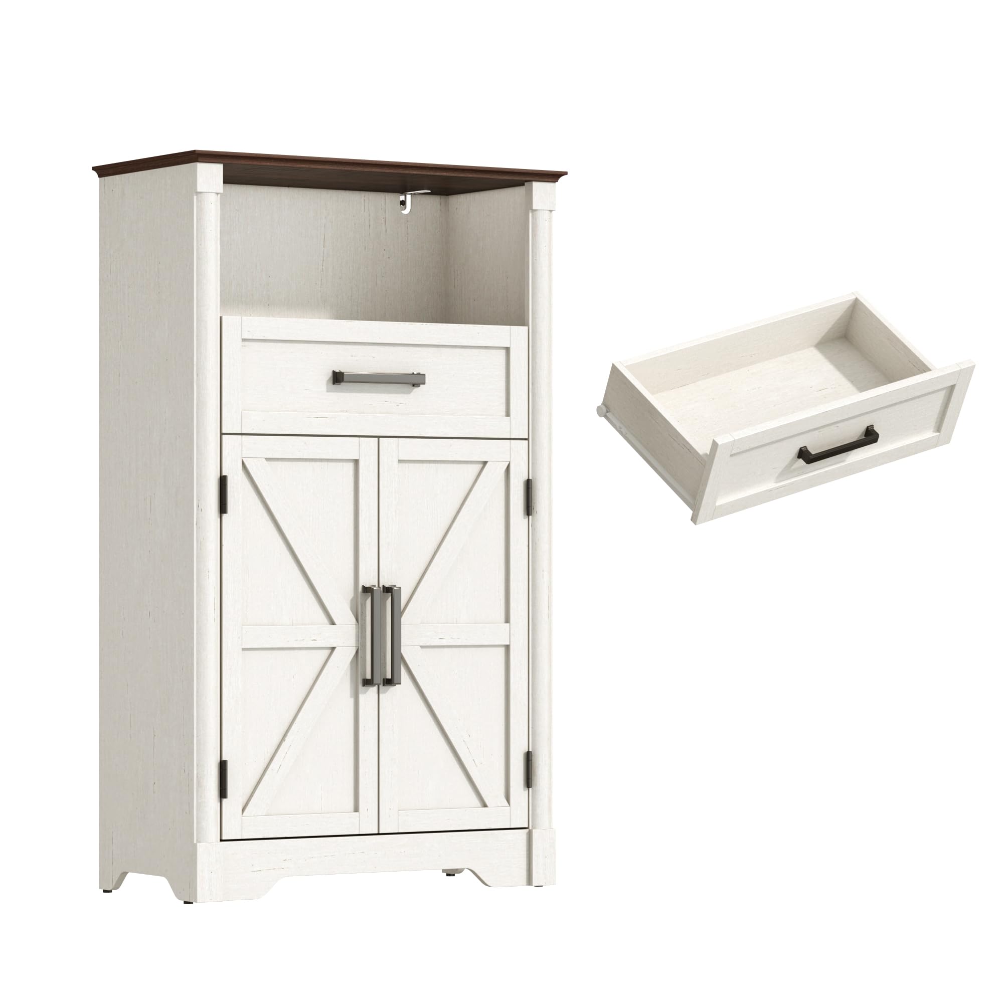 Farmhouse Wall Medicine Cabinets with 2 Barn Doors, Wood Bathroom Storage Cabinet with Roman Column Decor,Farmhouse Double Storage Cabinets with Adjustable Shelf & Door Cabinets, Rustic White