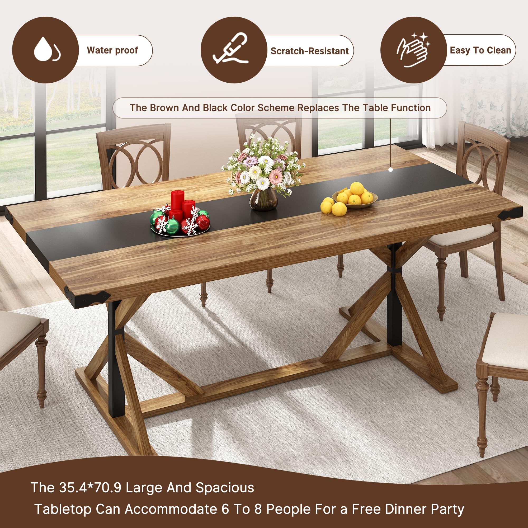 Blotout 71" Modern Farmhouse Dining Table for 6-8 Person, Rectangular Wood Dining Table with Adjustable Feet, Natural Wood Color Kitchen Table for Dining Room, Gathering, Kitchen (Natural Oak)