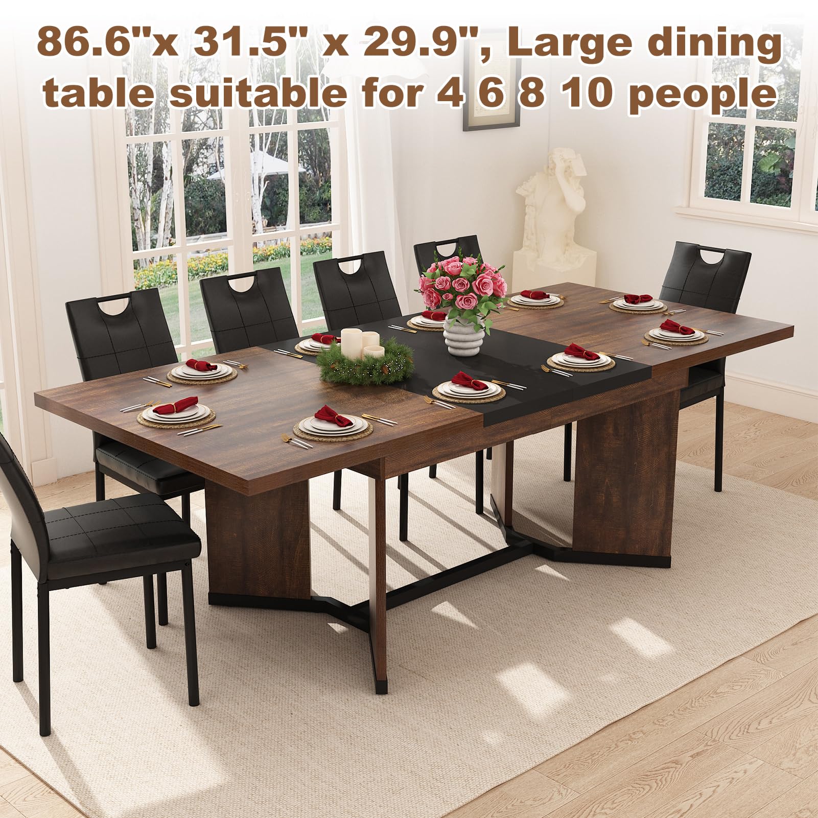Blotout 59'' to 86.6" Extendable Dining Table Set with 6PCS Chairs, Modern Farmhouse Wooden Kitchen Table for 6-10 People, Rectangle Expandable Dining Room Table, Large Expanding Table