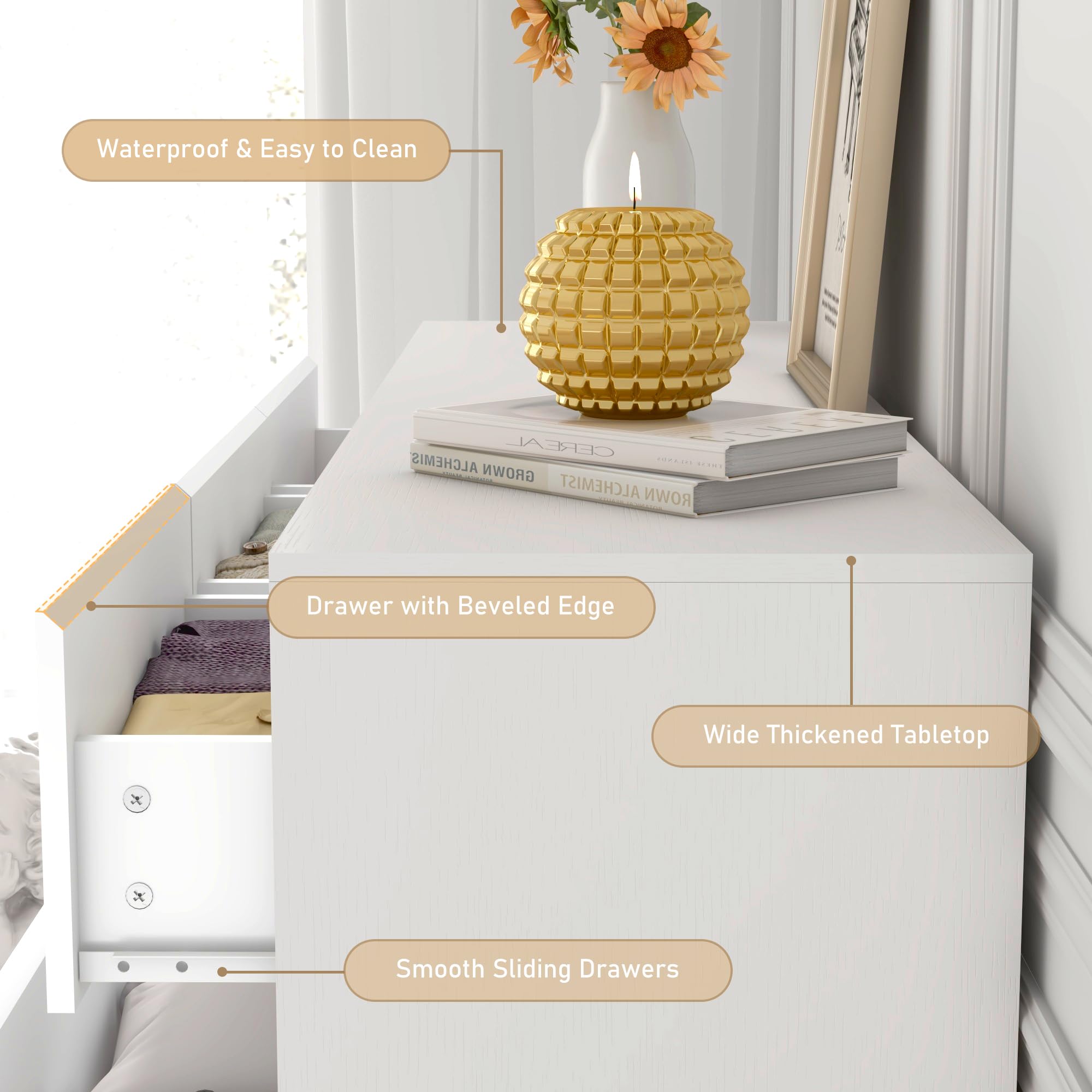 Blotout Modern Black Dresser for Bedroom, 55" Long Dresser High Gloss Dresser with 7 Drawers, Large Wood Chest of Drawer Handle Free, Dresser for Bedroom, Living Room, Entryway, Hallway