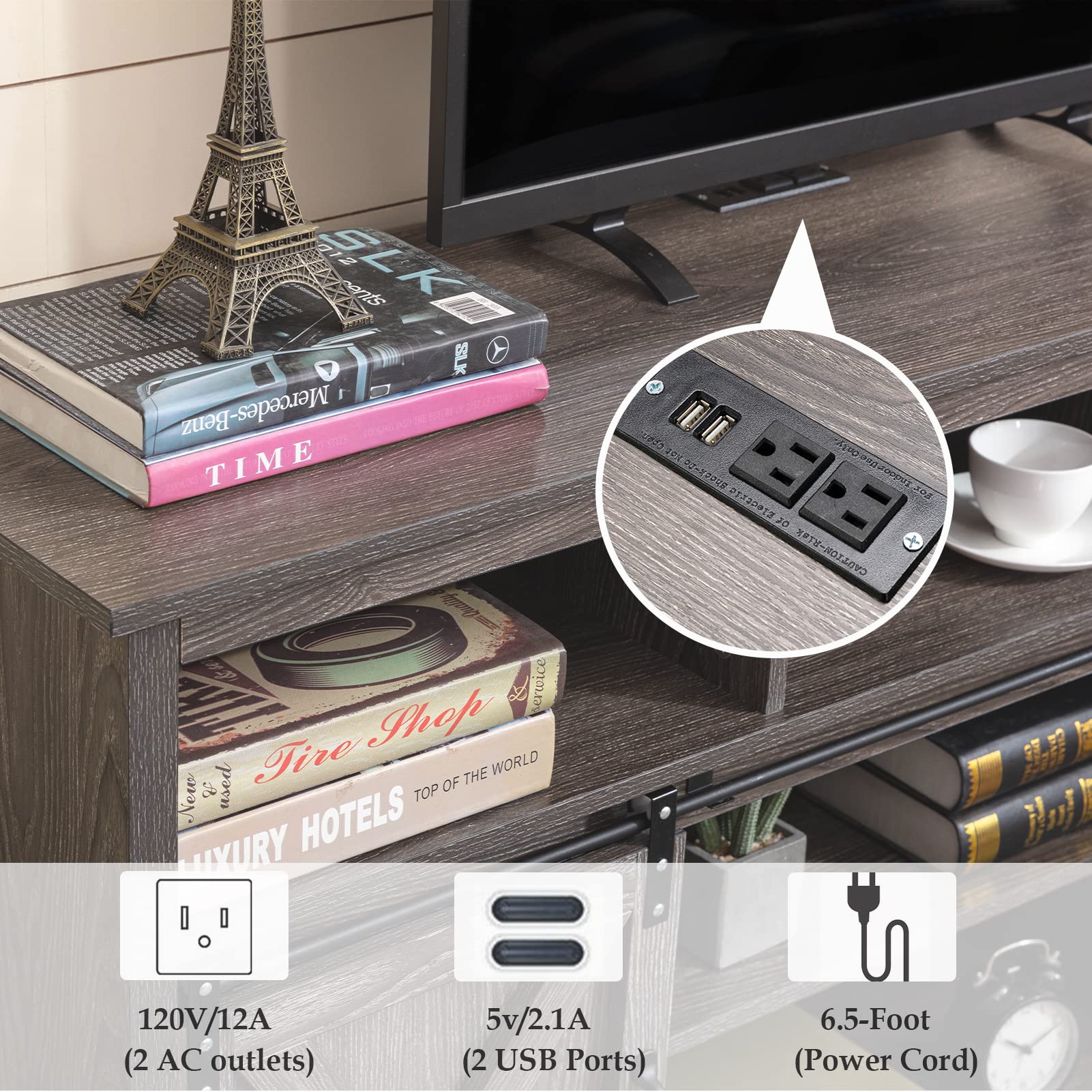 Blotout 4 Layer Farmhouse Coffee Bar Cabinet With Power Outlet & LED Light