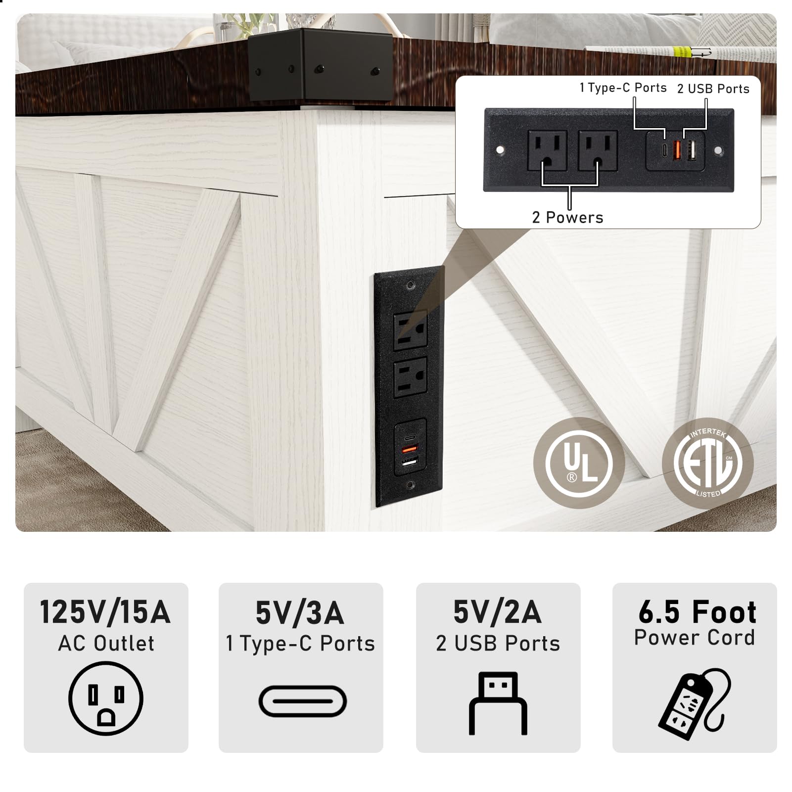 Blotout 35.6" Lift Top Coffee Table with Storage, Farmhouse Square Coffee Table with Charging Ports, Wood Center Table w/Large Hidden Space for Living Room Home Office,Brown