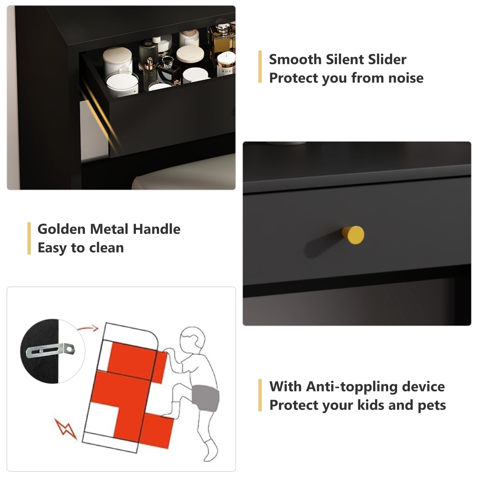 37" Vanity Desk Set with LED Light Mirror For Girls