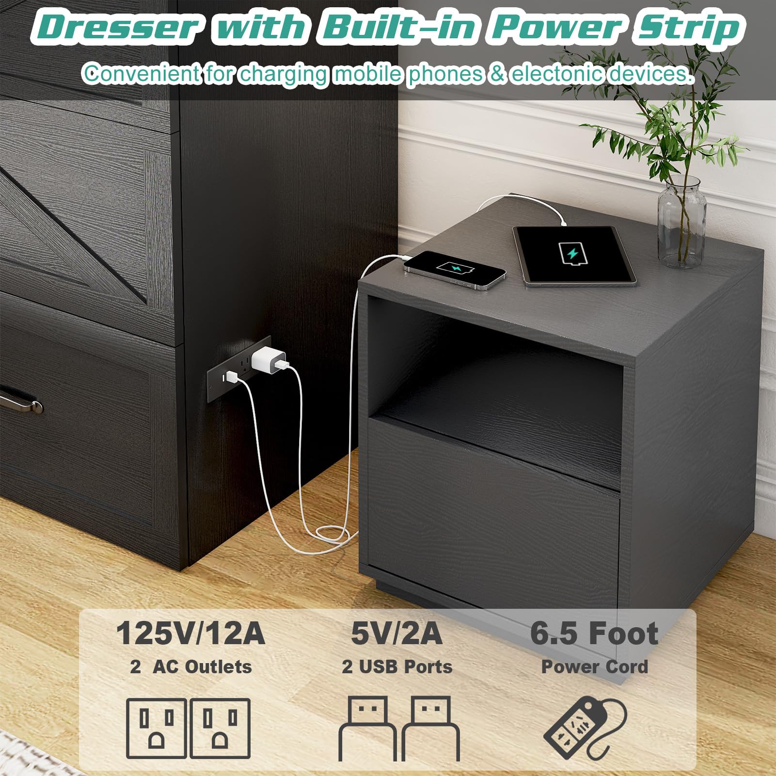 ANPOO Full Size Murphy Chest Bed with 2 Drawers & Power Outlets, Farmhouse Wood 2 in 1 Convertible Chest Bed Cabinet with Storage, Multifunctional Storage Cabinet Bed for Bedroom,Office,White