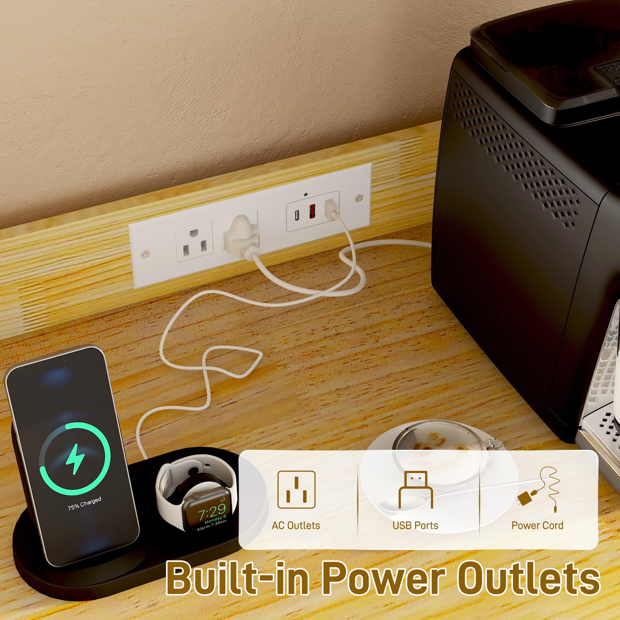 [Copy]74" Farmhouse Kitchen Pantry Storage Cabinet with LED Light & Charging Station