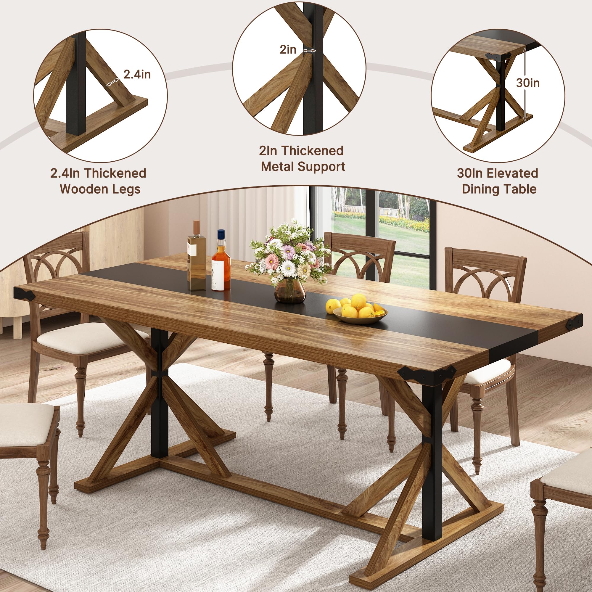 Blotout 71" Modern Farmhouse Dining Table for 6-8 Person, Rectangular Wood Dining Table with Adjustable Feet, Natural Wood Color Kitchen Table for Dining Room, Gathering, Kitchen (Natural Oak)