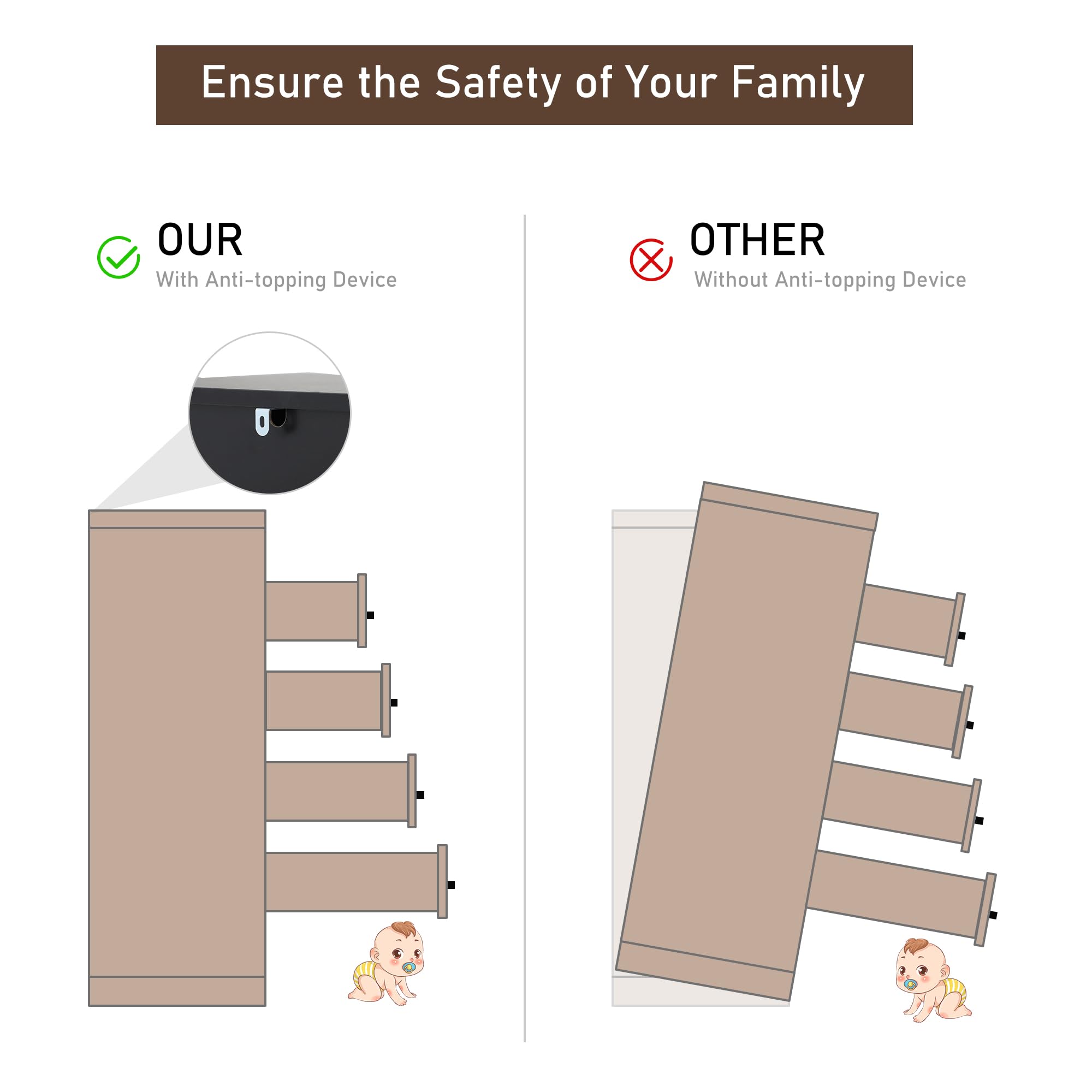 Blotout Modern Black Dresser for Bedroom, 55" Long Dresser High Gloss Dresser with 7 Drawers, Large Wood Chest of Drawer Handle Free, Dresser for Bedroom, Living Room, Entryway, Hallway