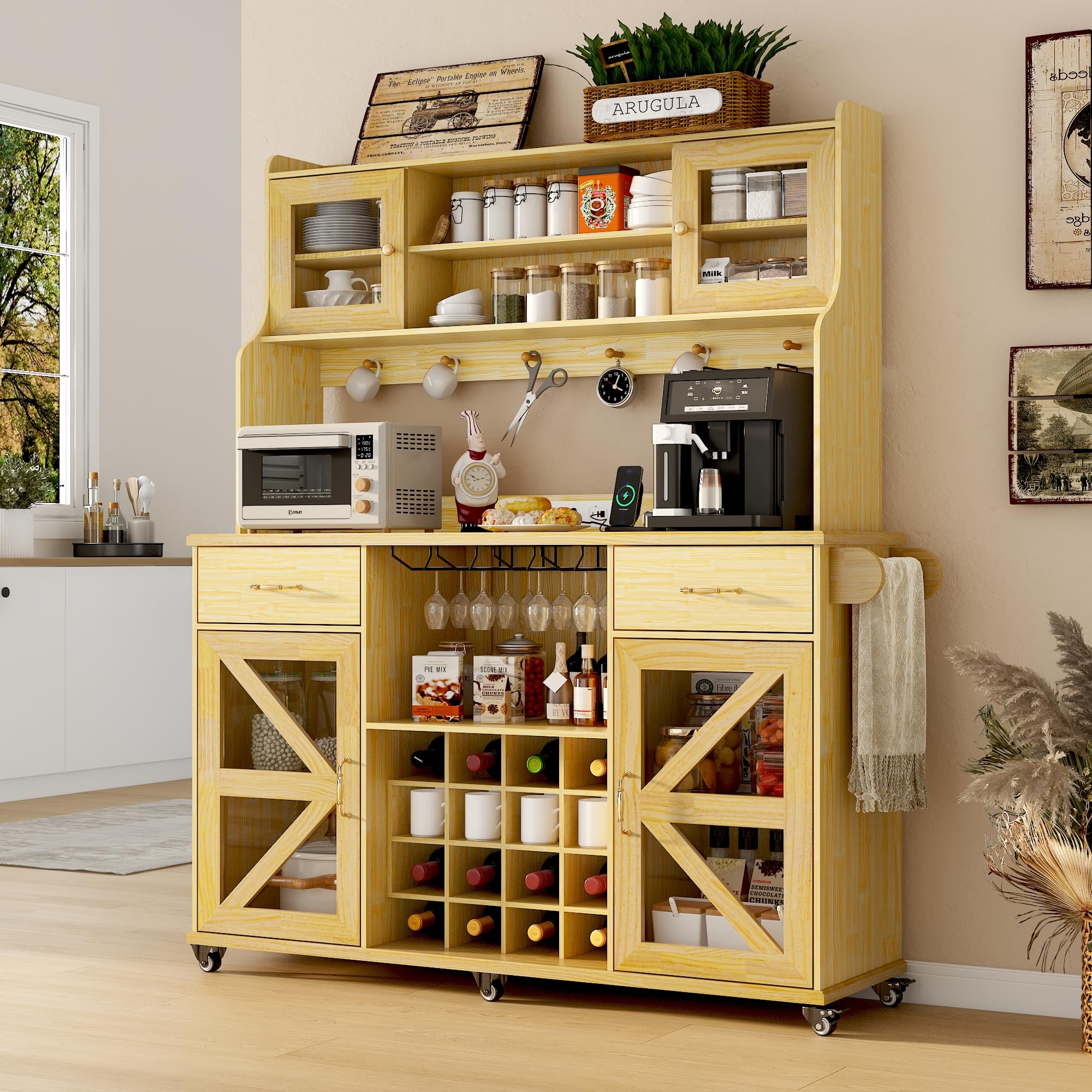 [Copy]74" Farmhouse Kitchen Pantry Storage Cabinet with LED Light & Charging Station