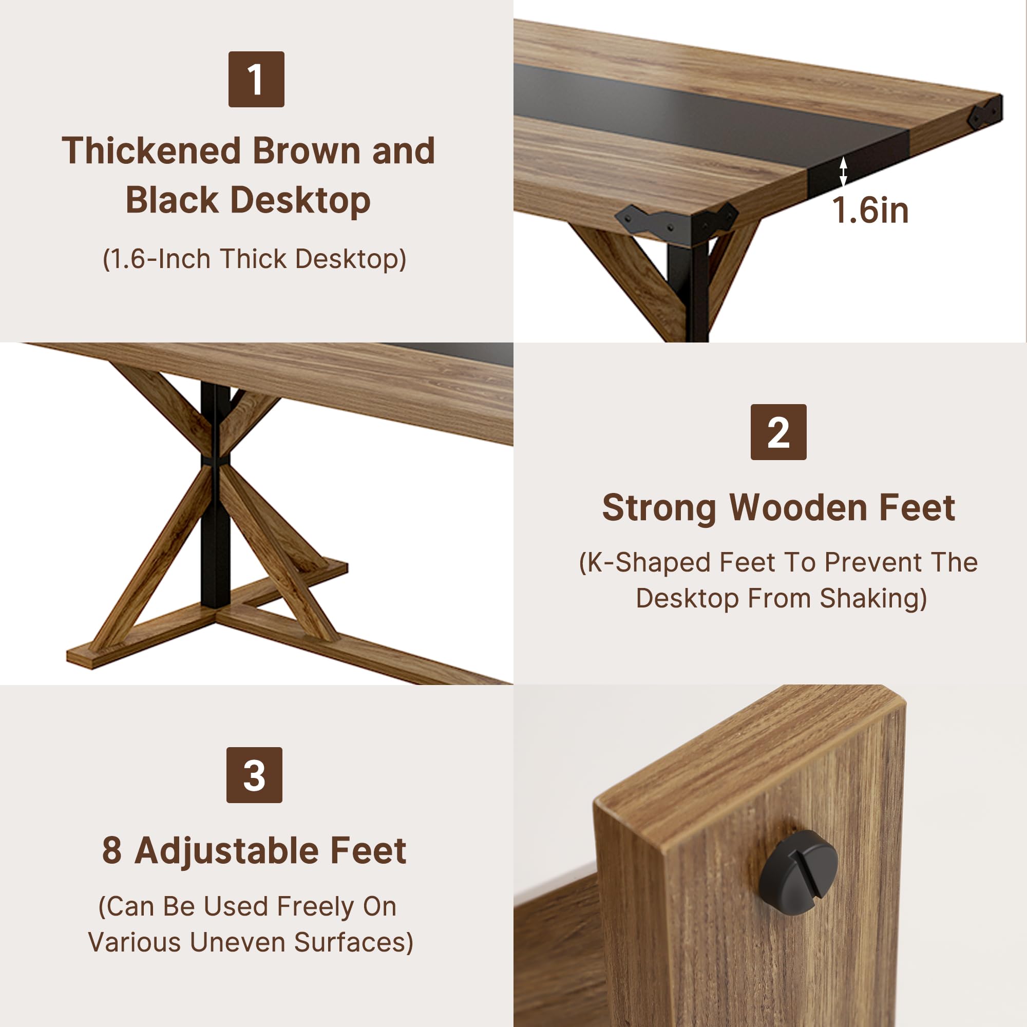 Blotout 71" Modern Farmhouse Dining Table for 6-8 Person, Rectangular Wood Dining Table with Adjustable Feet, Natural Wood Color Kitchen Table for Dining Room, Gathering, Kitchen (Natural Oak)