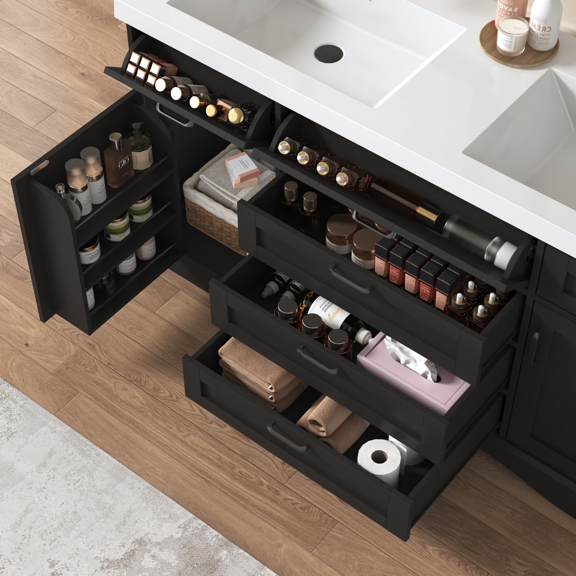  59" Modern Double Bathroom Vanity with Sink Combo, Bathroom Storage Cabinet with 2 Storage Doors and 6 Drawers