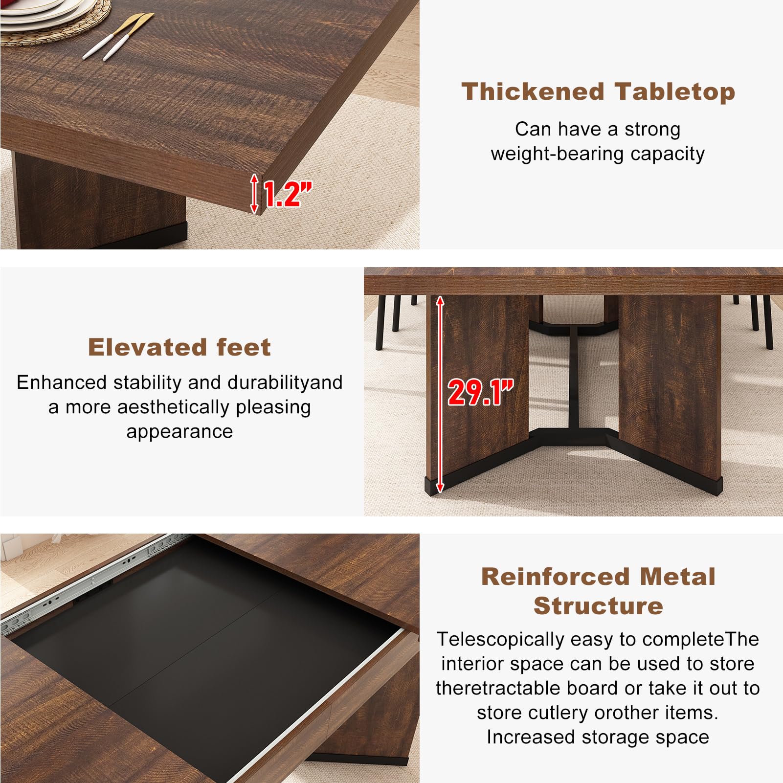 Blotout 59'' to 86.6" Extendable Dining Table Set with 6PCS Chairs, Modern Farmhouse Wooden Kitchen Table for 6-10 People, Rectangle Expandable Dining Room Table, Large Expanding Table