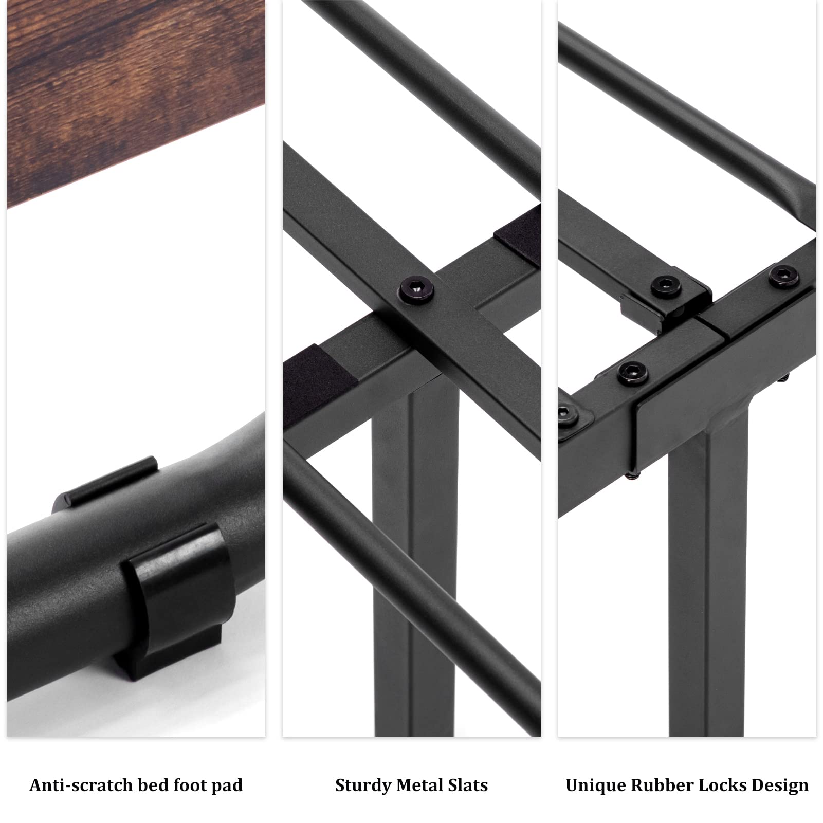 Heavy Duty Metal Bed Frame with Wood Headboard & Footboard