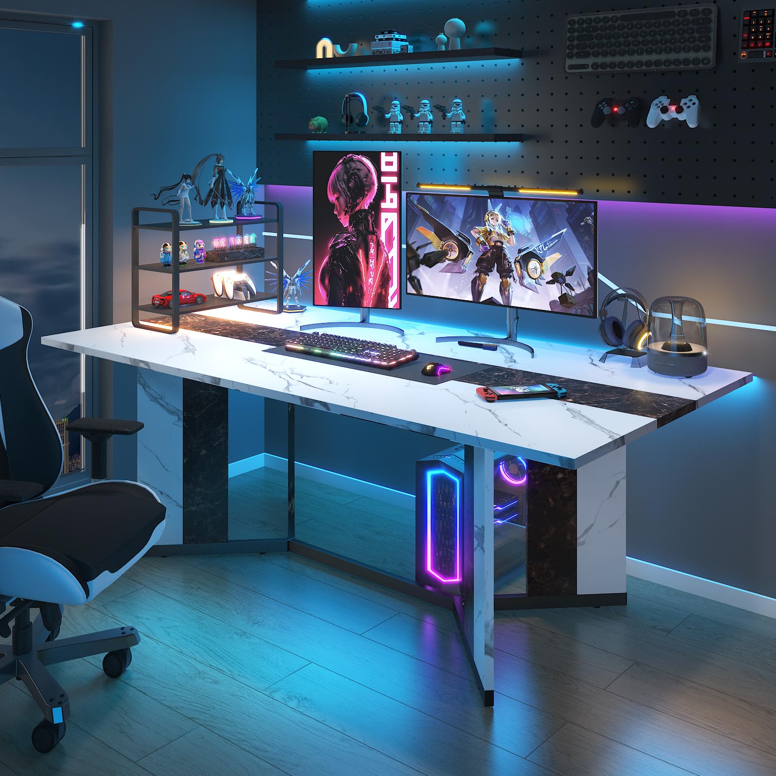 71" Large Dining Table for 6-10 People, Modern Luxurious Marble Family Rectangular Dinner Table