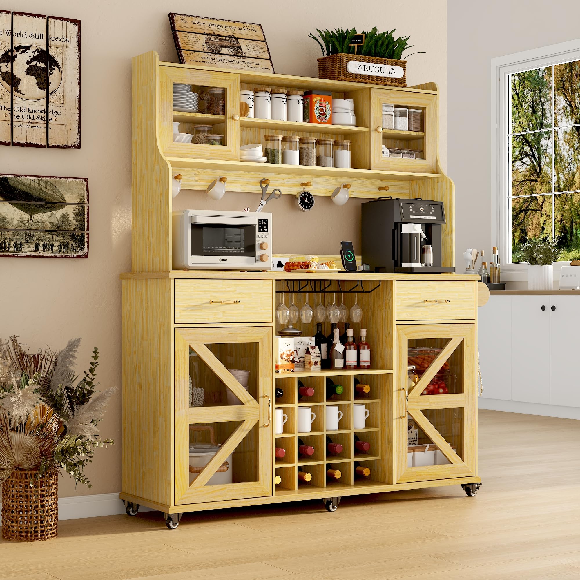 [Copy]74" Farmhouse Kitchen Pantry Storage Cabinet with LED Light & Charging Station