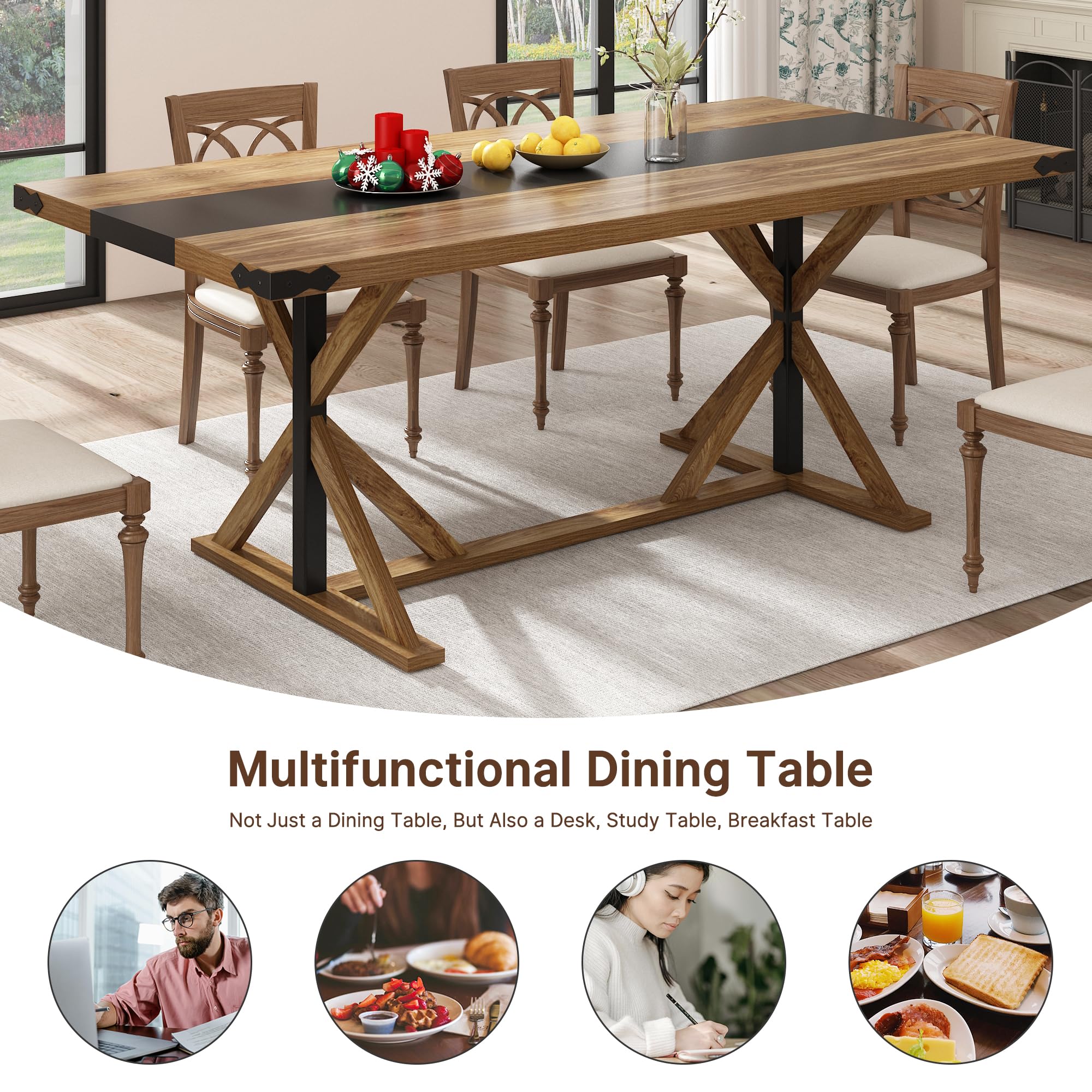 Blotout 71" Modern Farmhouse Dining Table for 6-8 Person, Rectangular Wood Dining Table with Adjustable Feet, Natural Wood Color Kitchen Table for Dining Room, Gathering, Kitchen (Natural Oak)