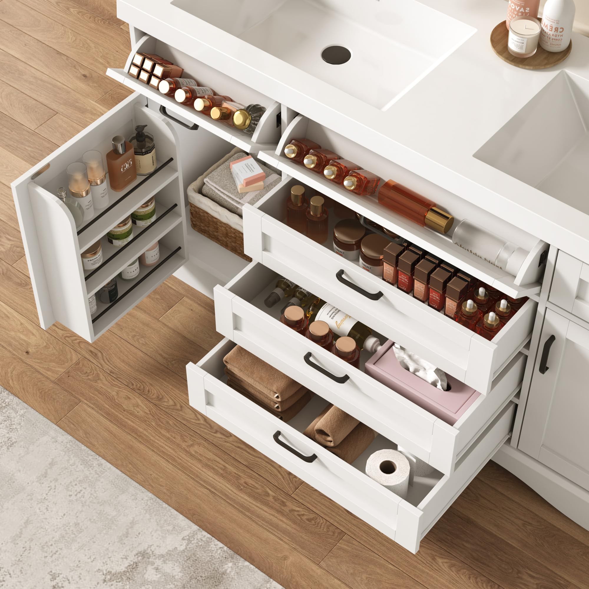  59" Modern Double Bathroom Vanity with Sink Combo, Bathroom Storage Cabinet with 2 Storage Doors and 6 Drawers