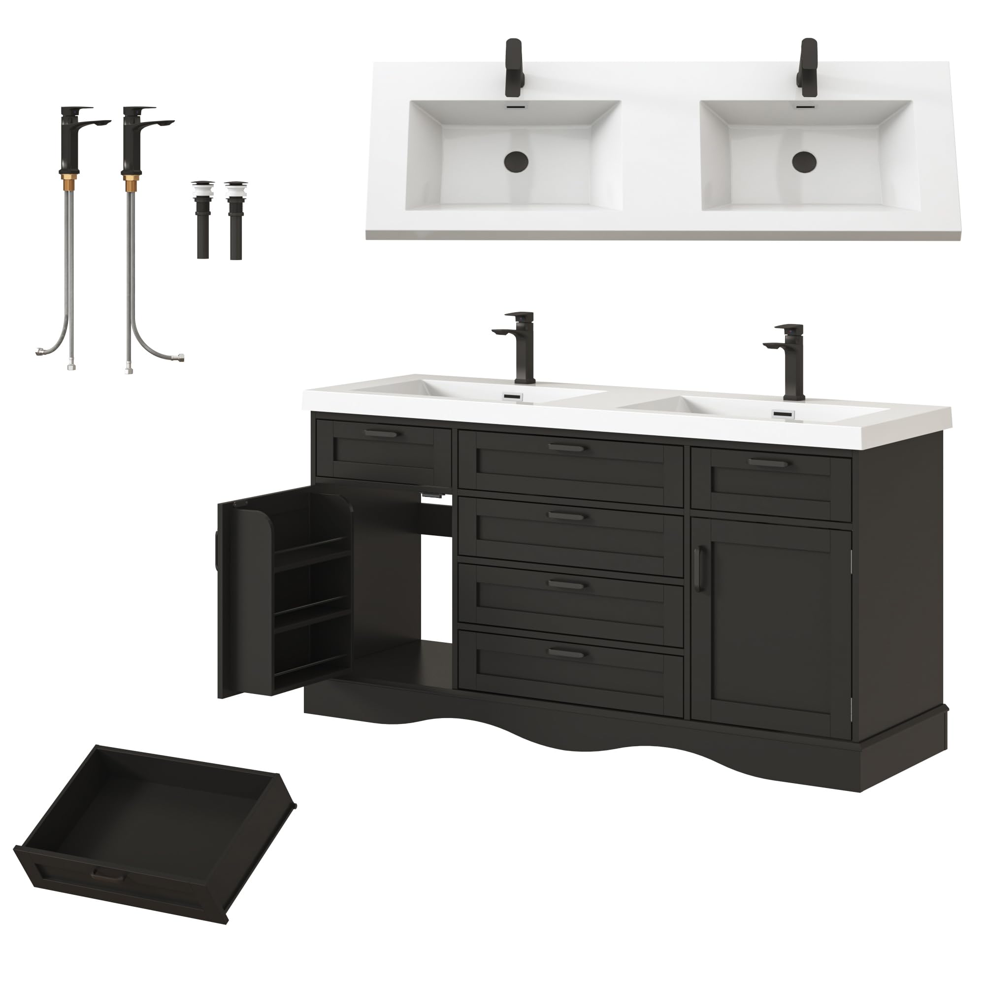  59" Modern Double Bathroom Vanity with Sink Combo, Bathroom Storage Cabinet with 2 Storage Doors and 6 Drawers