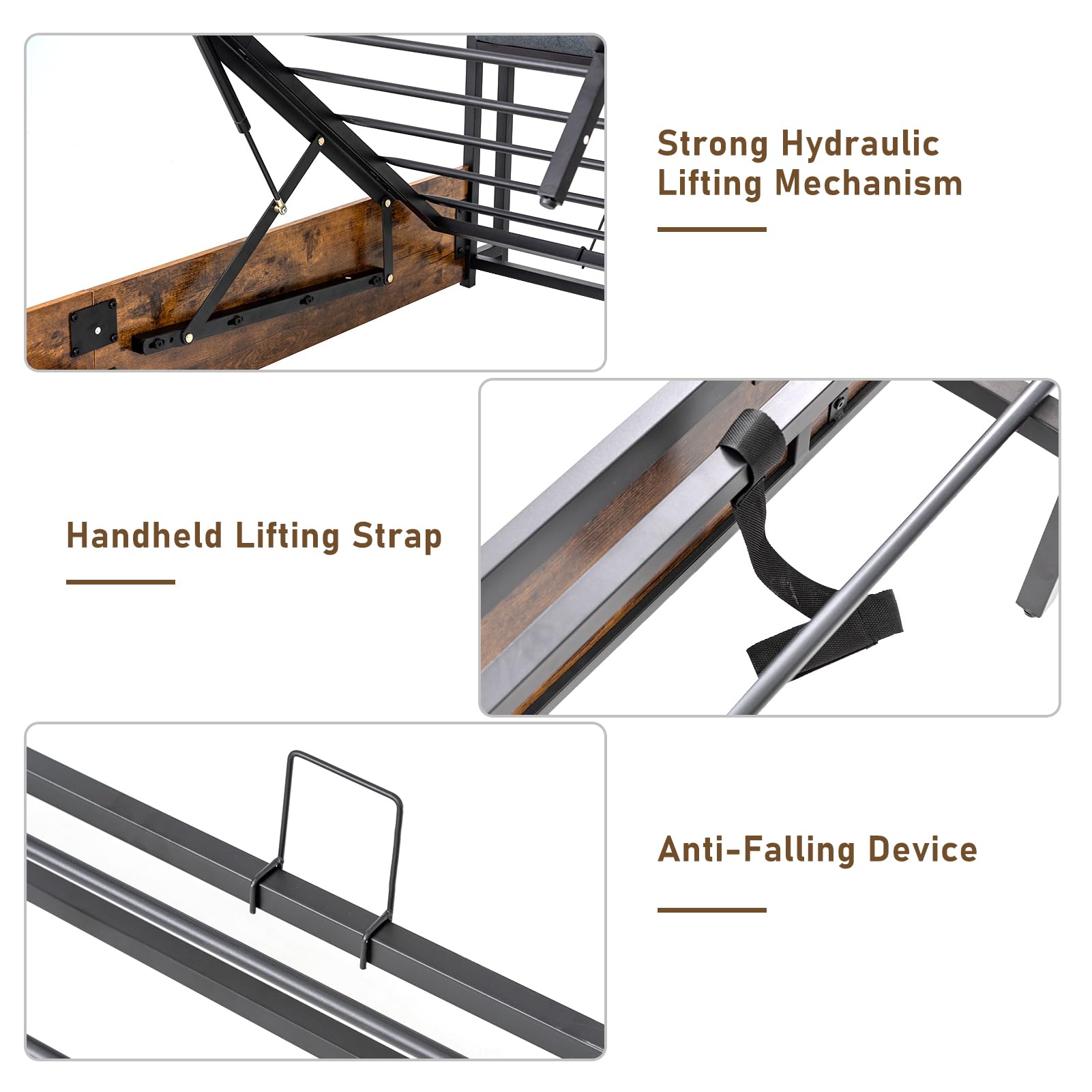 Queen LED Bed Frame with Lift Up Storage & Power Outlets - Metal Platform Bed with Upholstered Headboard, Storage Bed with 3-Tier Storage Headboard