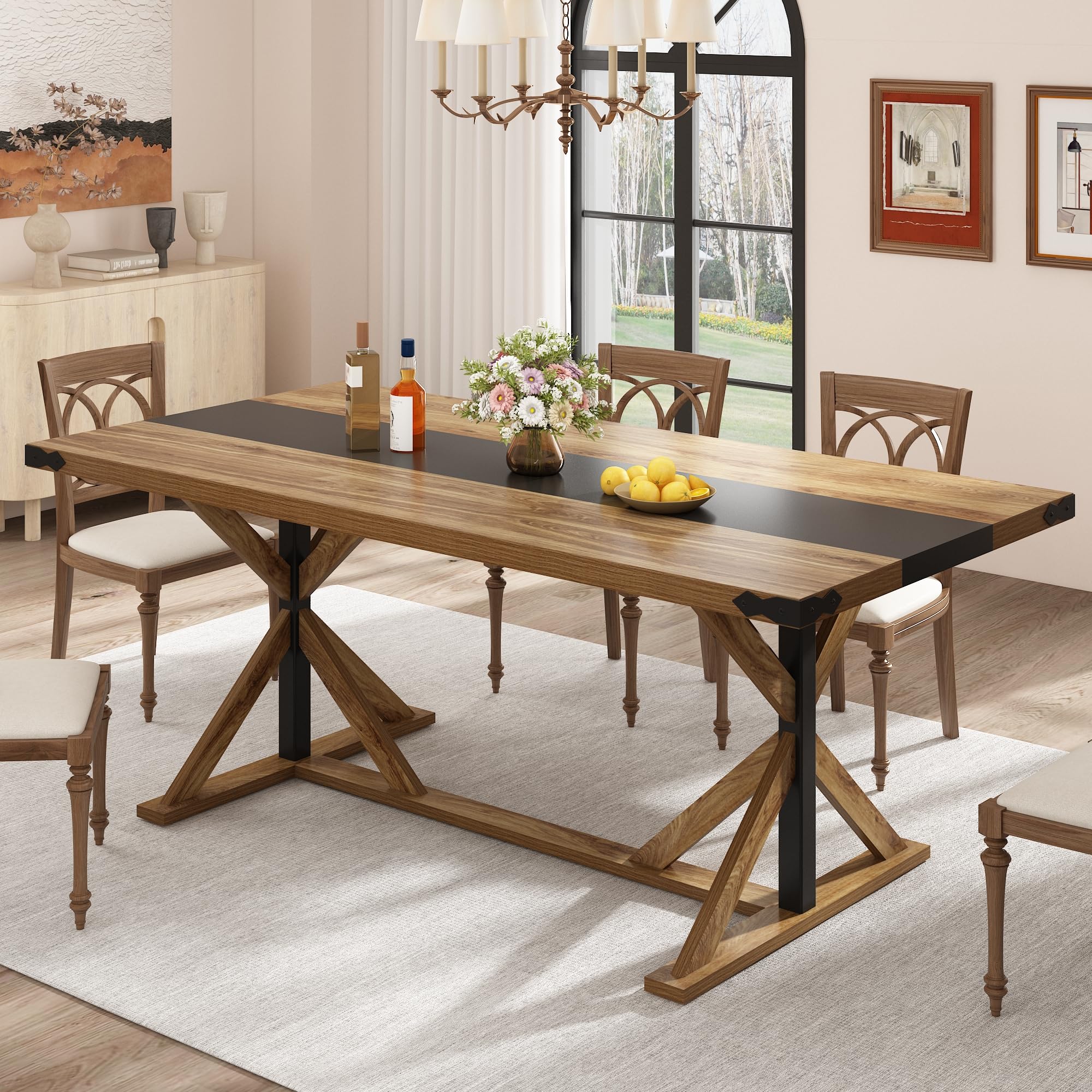 Blotout 71" Modern Farmhouse Dining Table for 6-8 Person, Rectangular Wood Dining Table with Adjustable Feet, Natural Wood Color Kitchen Table for Dining Room, Gathering, Kitchen (Natural Oak)