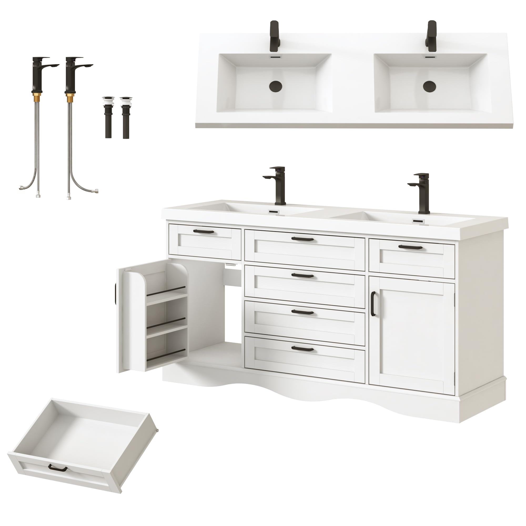  59" Modern Double Bathroom Vanity with Sink Combo, Bathroom Storage Cabinet with 2 Storage Doors and 6 Drawers