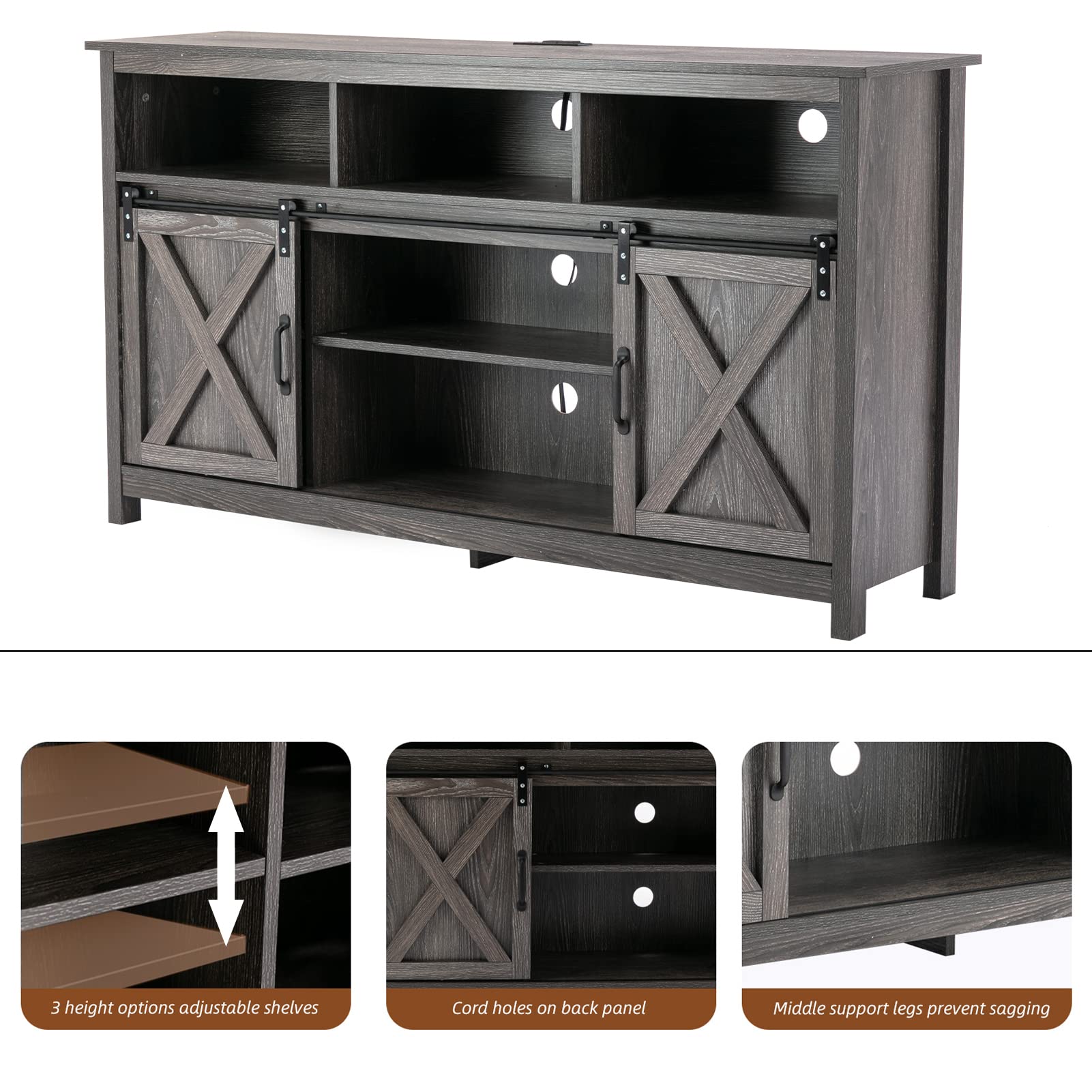 Blotout 4 Layer Farmhouse Coffee Bar Cabinet With Power Outlet & LED Light