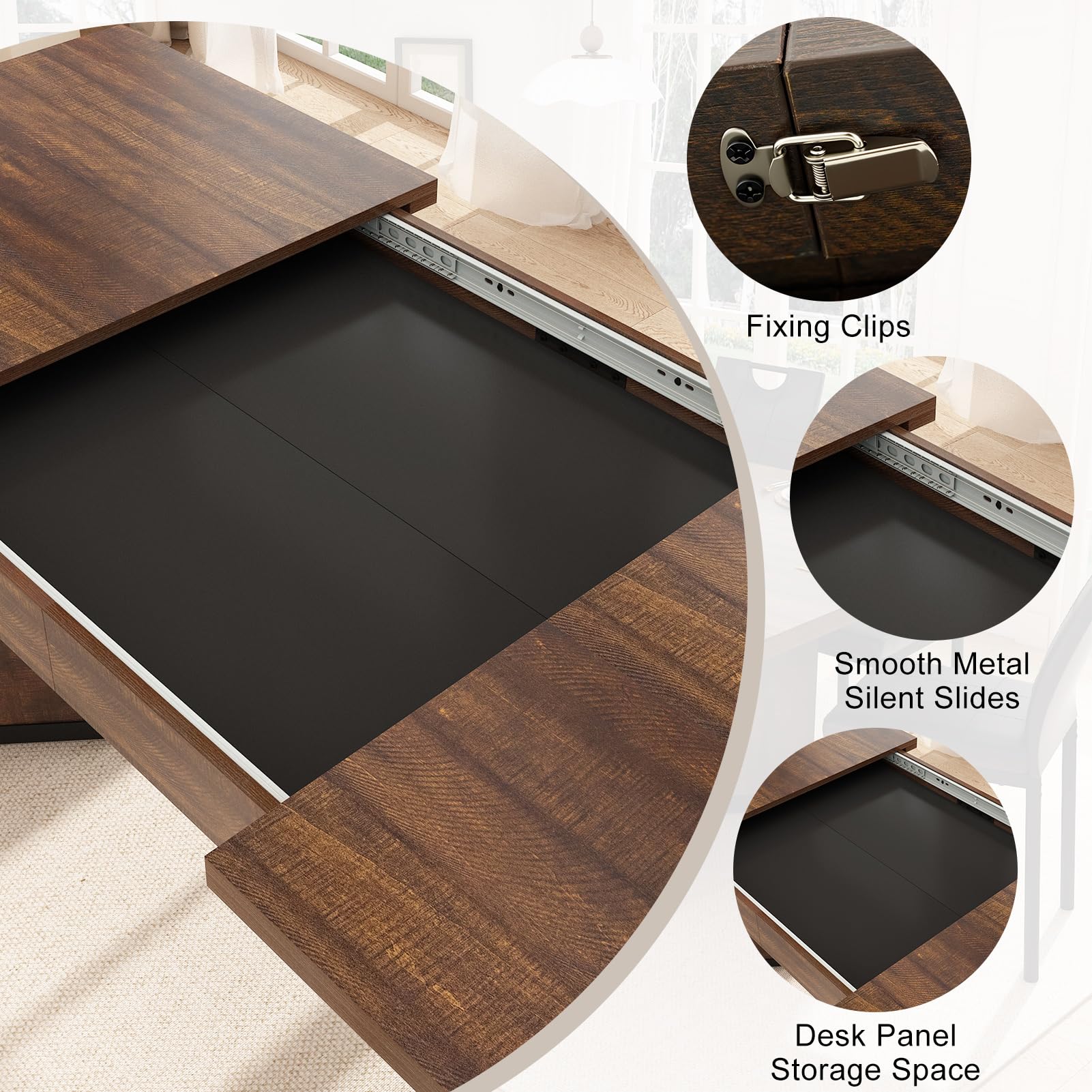 Blotout 59'' to 86.6" Extendable Dining Table Set with 6PCS Chairs, Modern Farmhouse Wooden Kitchen Table for 6-10 People, Rectangle Expandable Dining Room Table, Large Expanding Table