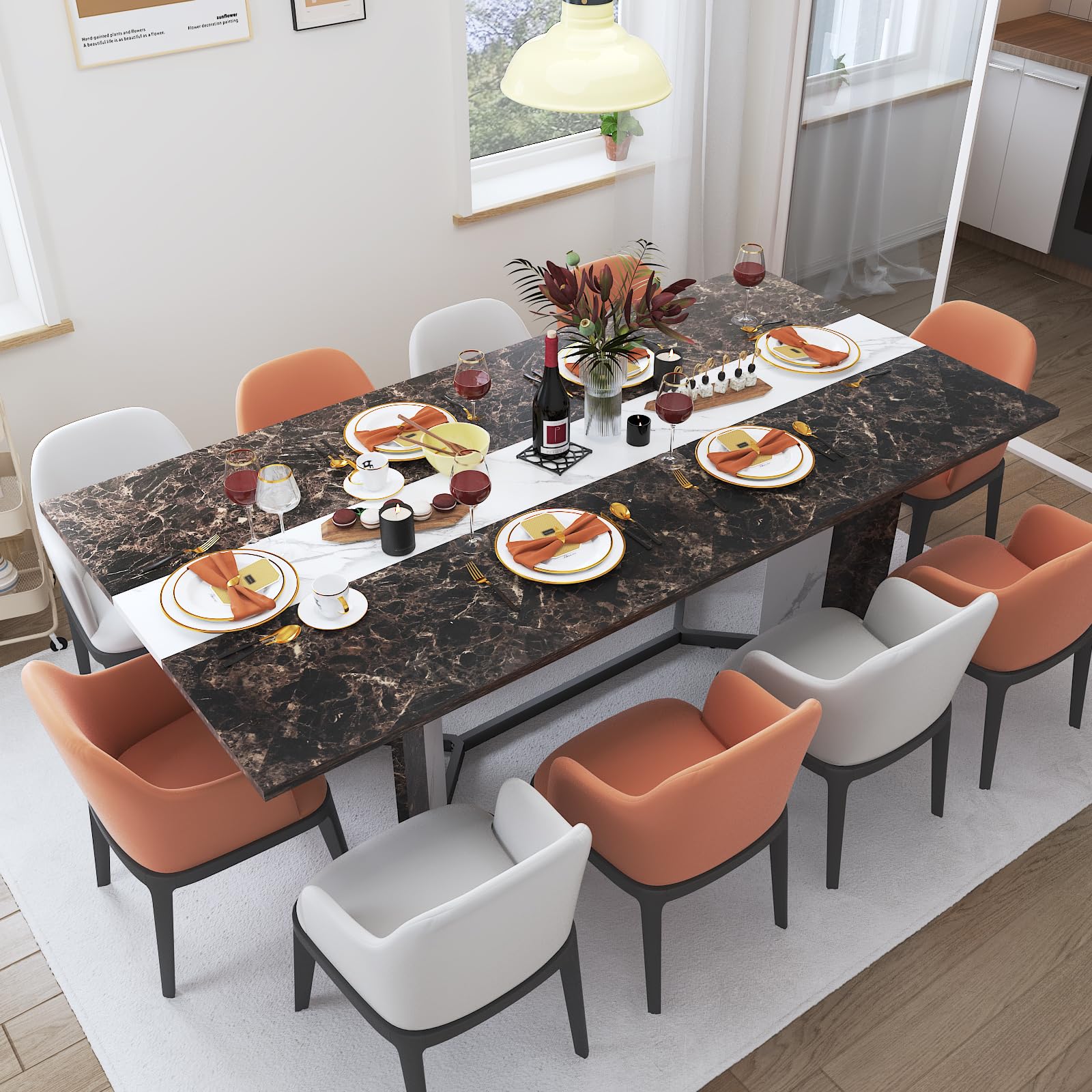 71" Large Dining Table for 6-10 People, Modern Luxurious Marble Family Rectangular Dinner Table