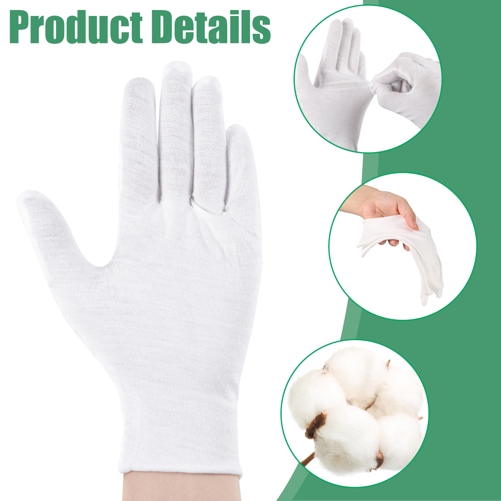 Bocaoying 30 Pcs White Cotton Gloves for Dry Hand Sleeping, Eczema Moisturizing Gloves for Men and Women, Washable Premium Cotton Gloves for Coin Jewelry Silver Inspection