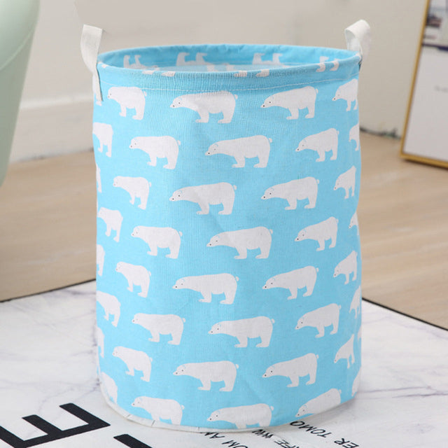 Blue - Nordic Style Cartoon Storage Box Dirty Clothes Basket Storage Bucket Cotton, Linen and Pink Series Storage Basket Storage Bucket