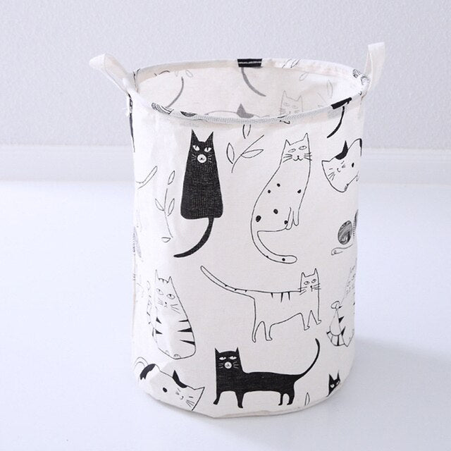 Cat - Nordic Style Cartoon Storage Box Dirty Clothes Basket Storage Bucket Cotton, Linen and Pink Series Storage Basket Storage Bucket