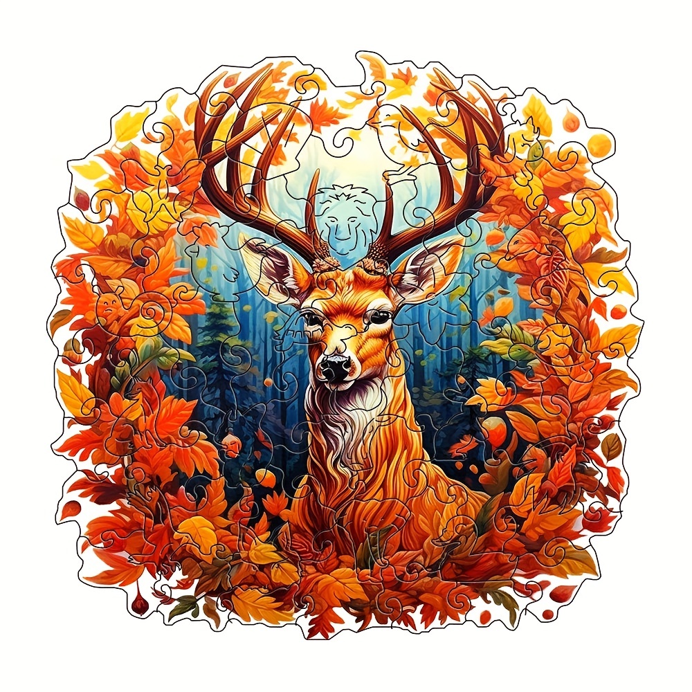 Maple leaves And Elk - Wooden Jigsaw Puzzles