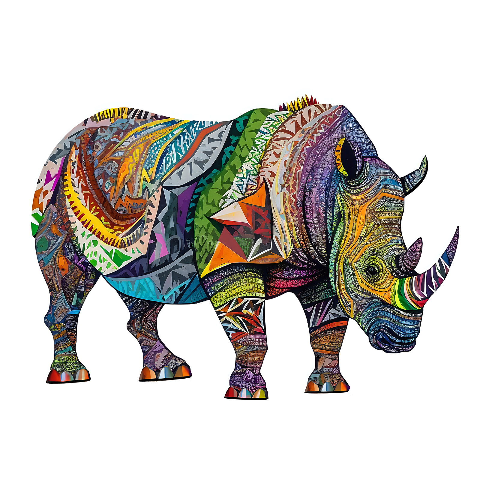 Original Colorful Rhinoceros - Wooden Jigsaw Puzzle