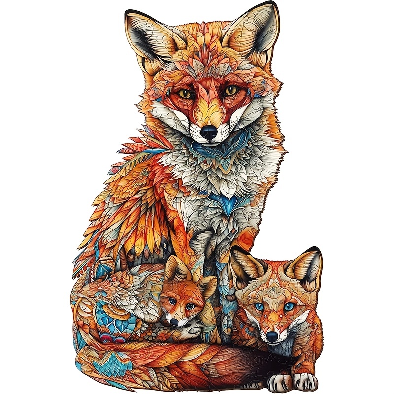 Warm Fox Family - Wooden Jigsaw Puzzle