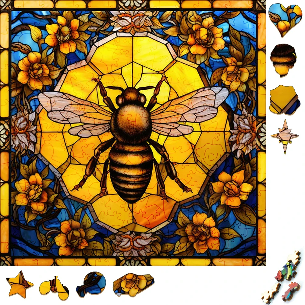 Orange Flower Bumblebee - Wooden Jigsaw Puzzle