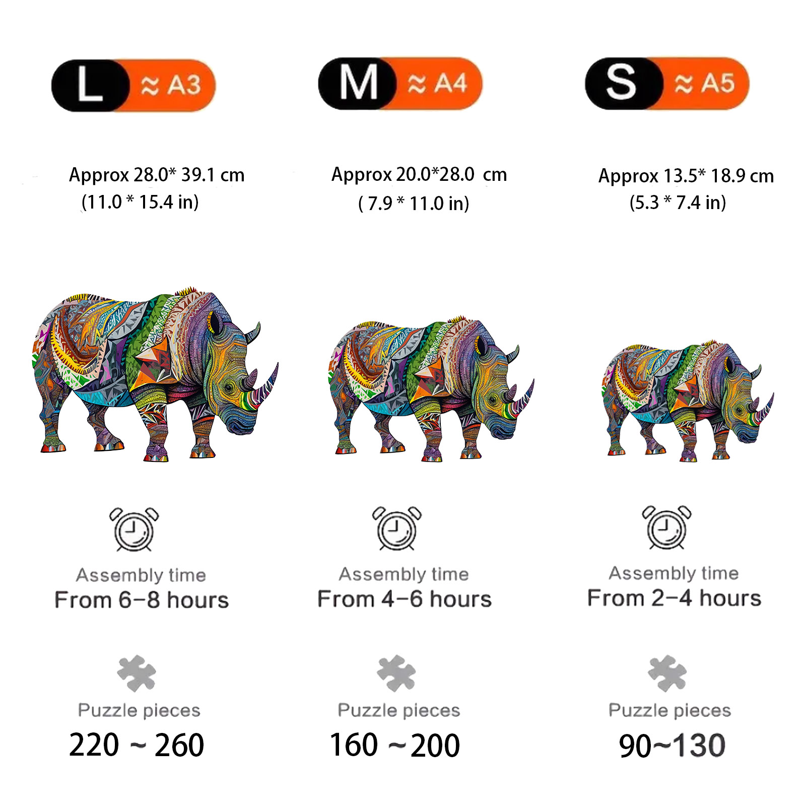 Original Colorful Rhinoceros - Wooden Jigsaw Puzzle