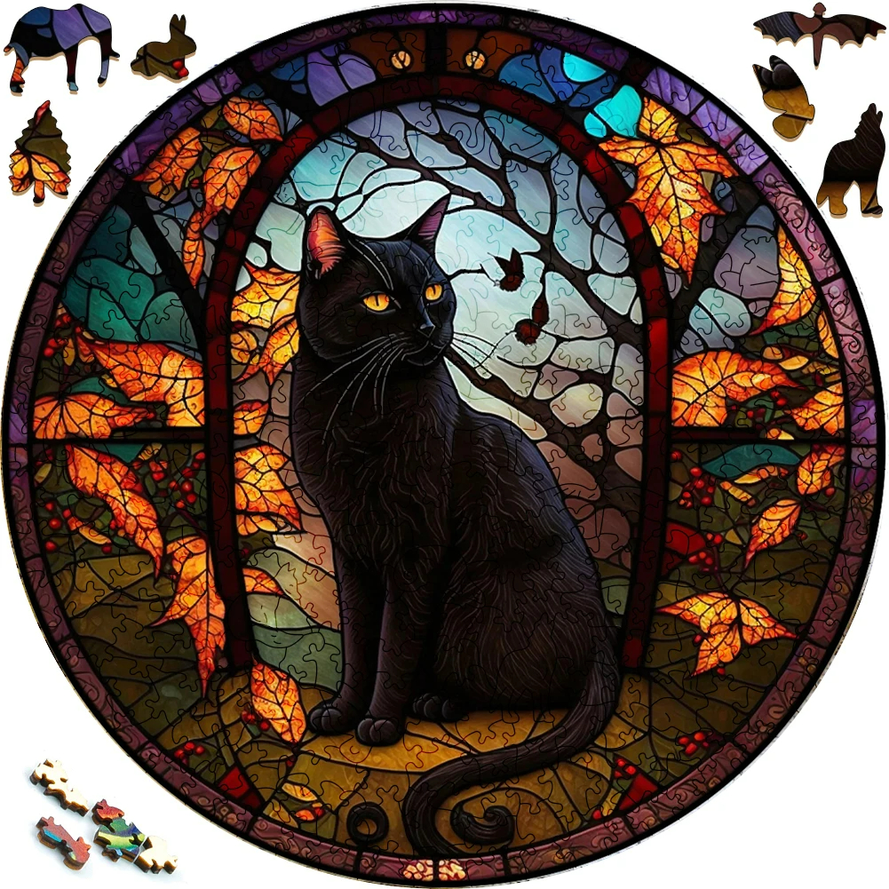 Mysterious Black Cat - Wooden Jigsaw Puzzle