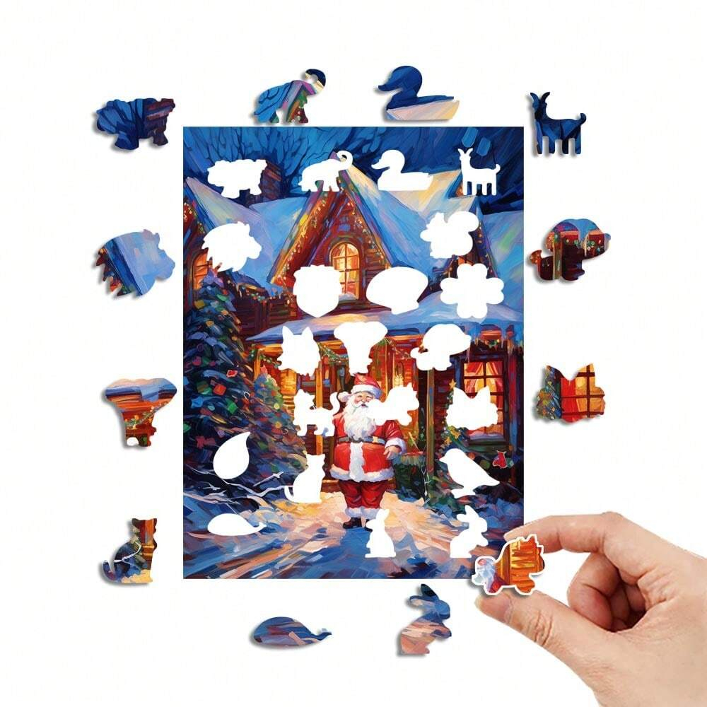Winter House With Santa Claus - Wooden Jigsaw Puzzles