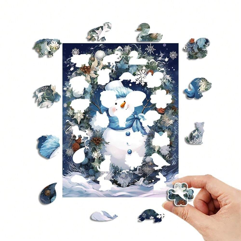 Snowman And Wreath - Wooden Jigsaw Puzzles