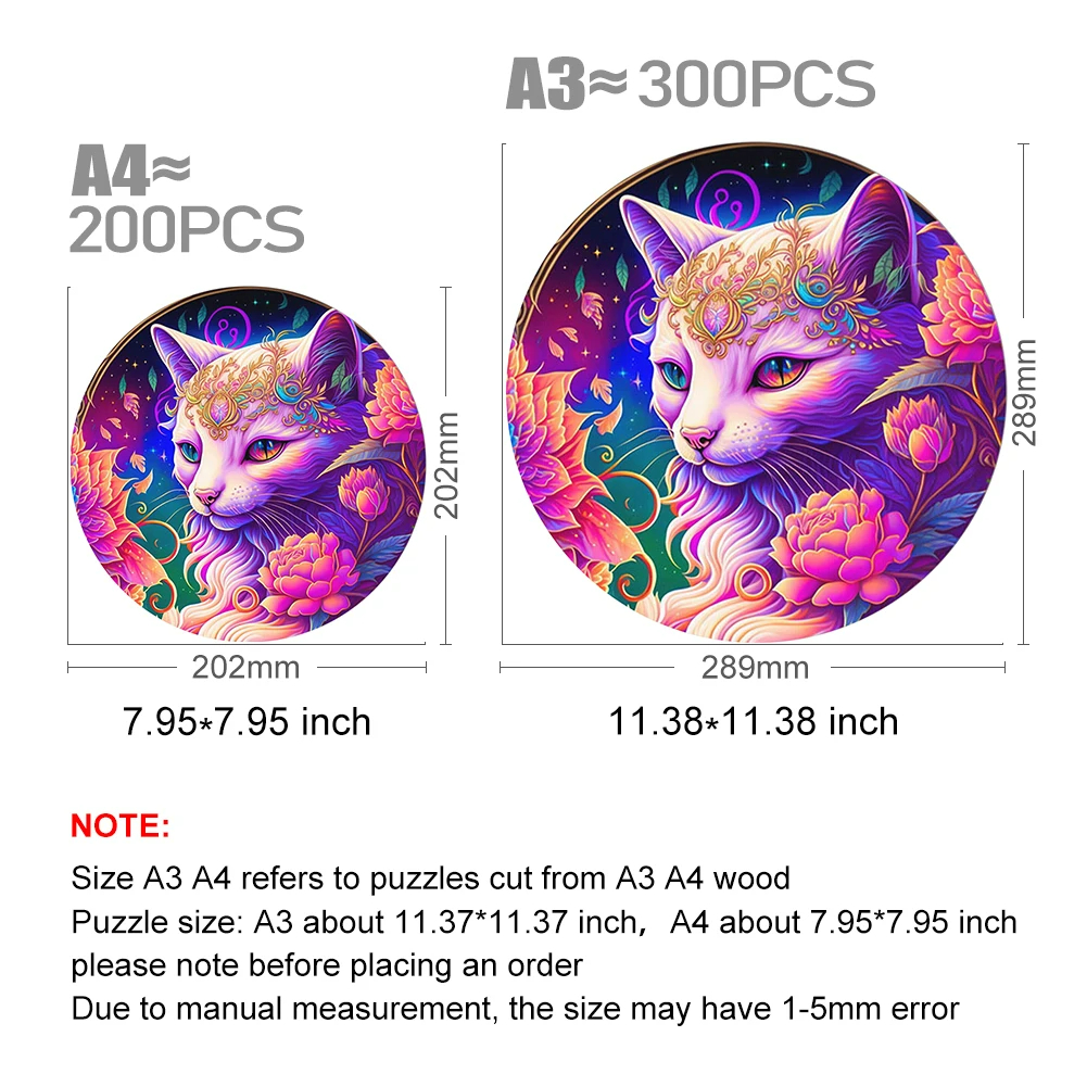 Beautiful Cat Round Shaped - Wooden Jigsaw Puzzle