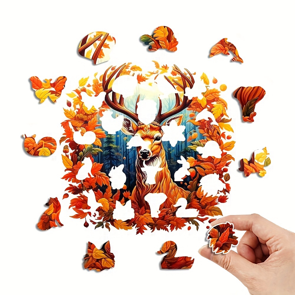 Maple leaves And Elk - Wooden Jigsaw Puzzles