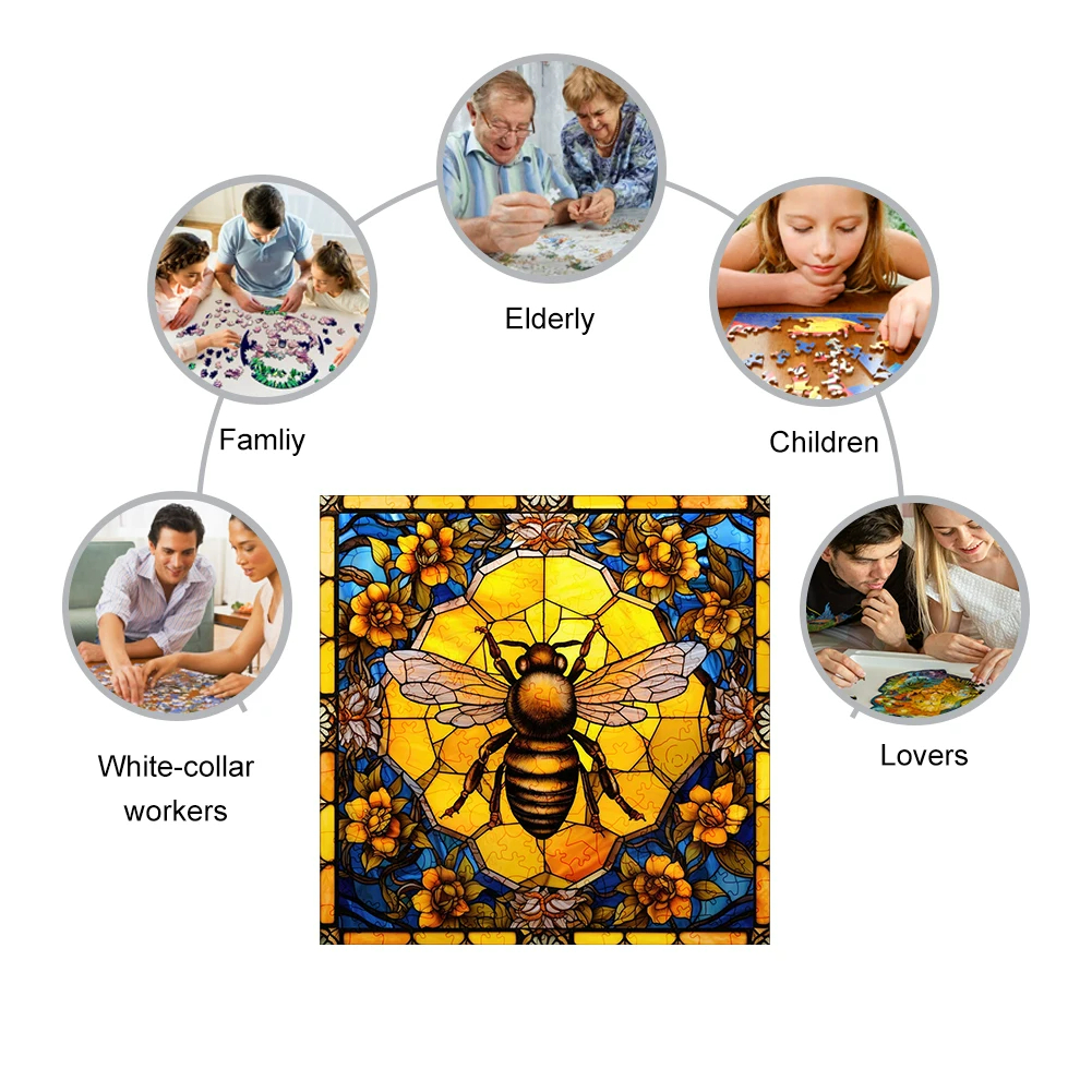 Orange Flower Bumblebee - Wooden Jigsaw Puzzle