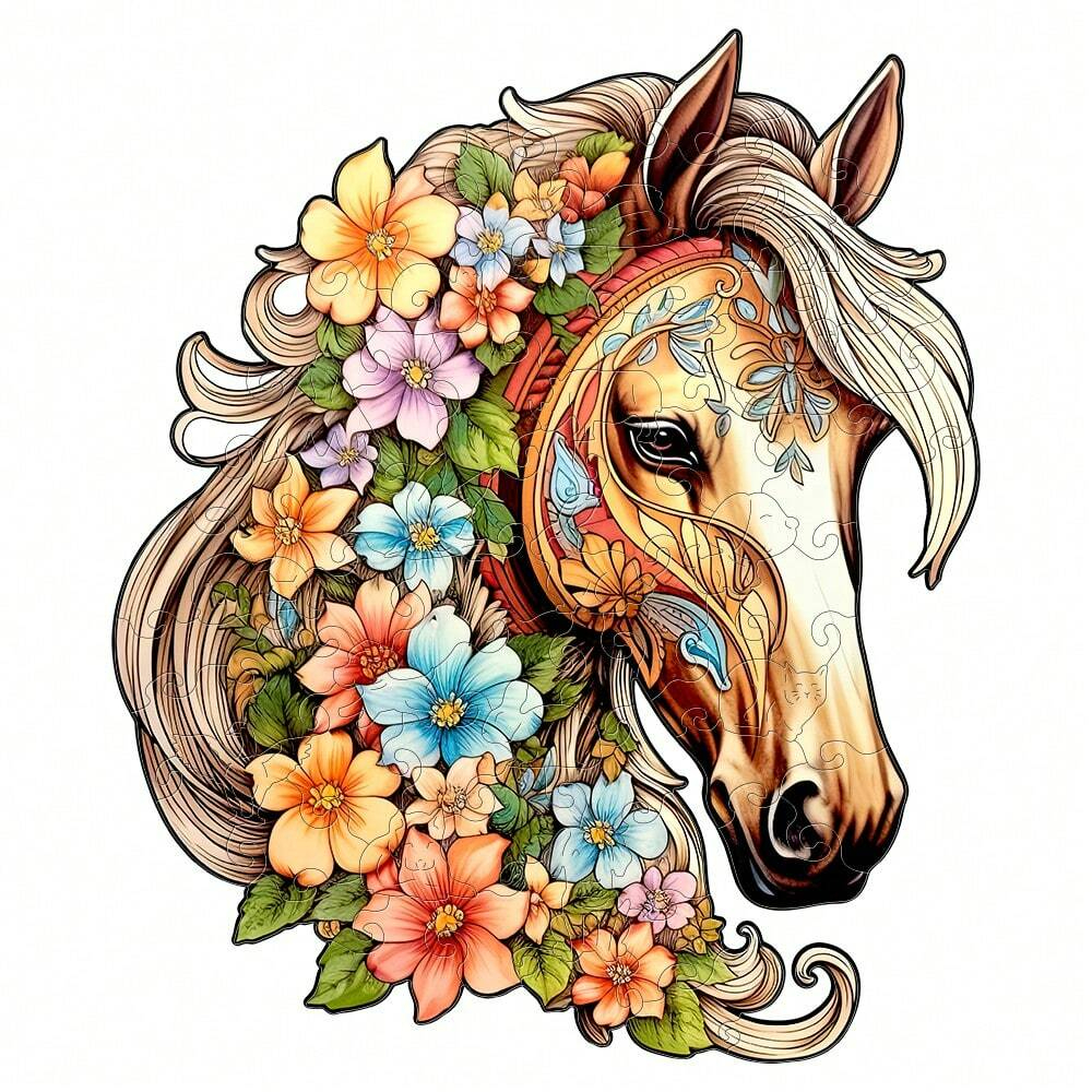 Flower With Horse - Wooden Jigsaw Puzzles
