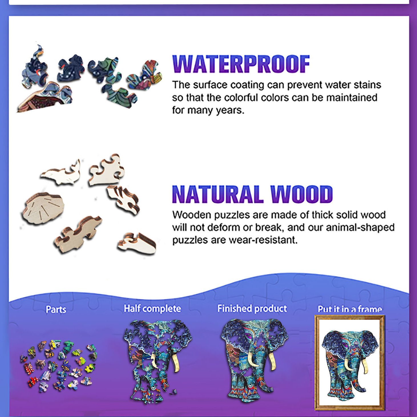 Blue Elephant - Wooden Jigsaw Puzzle