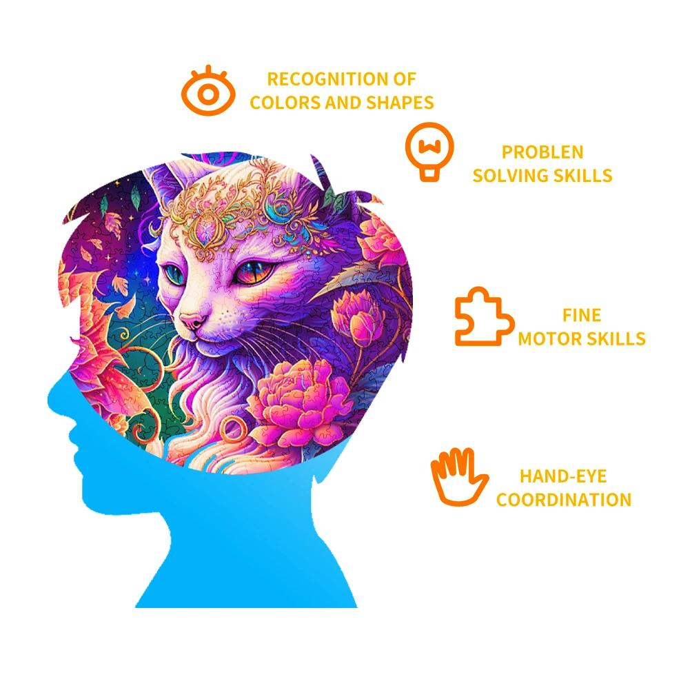 Beautiful Cat Round Shaped - Wooden Jigsaw Puzzle