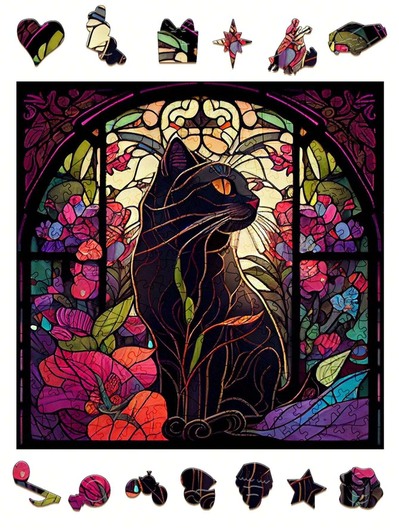 Lazy Mysterious Black Cat -Wooden Jigsaw Puzzle