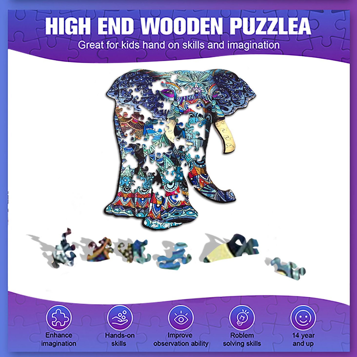 Blue Elephant - Wooden Jigsaw Puzzle